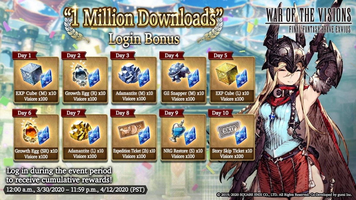 War of the Visions 1 Million Download Campaign Rewards