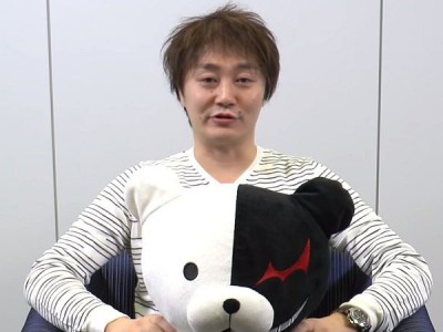 Kazutaka Kodaka with Danganronpa Monokuma