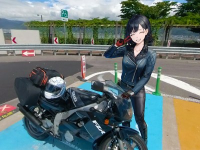 Fuuraiki 4 - Hiyo posing with motorcycle