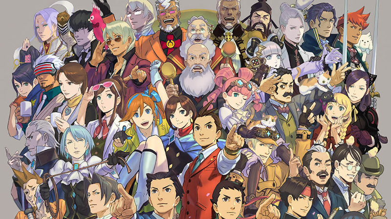 Ace Attorney 20th anniversary character gathering illustration thumbnail