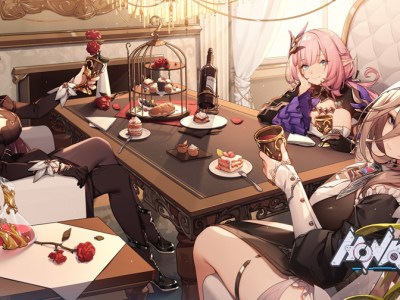 Honkai Impact 3rd wallpaper with Aponia, Eden, and Elysia eating sweets.