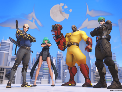 The Overwatch 2 x One Punch Man characters wearing their skins.