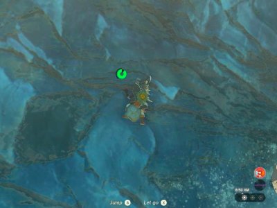 A screenshot of Link climbing an ice wall in Tears of the Kingdom.