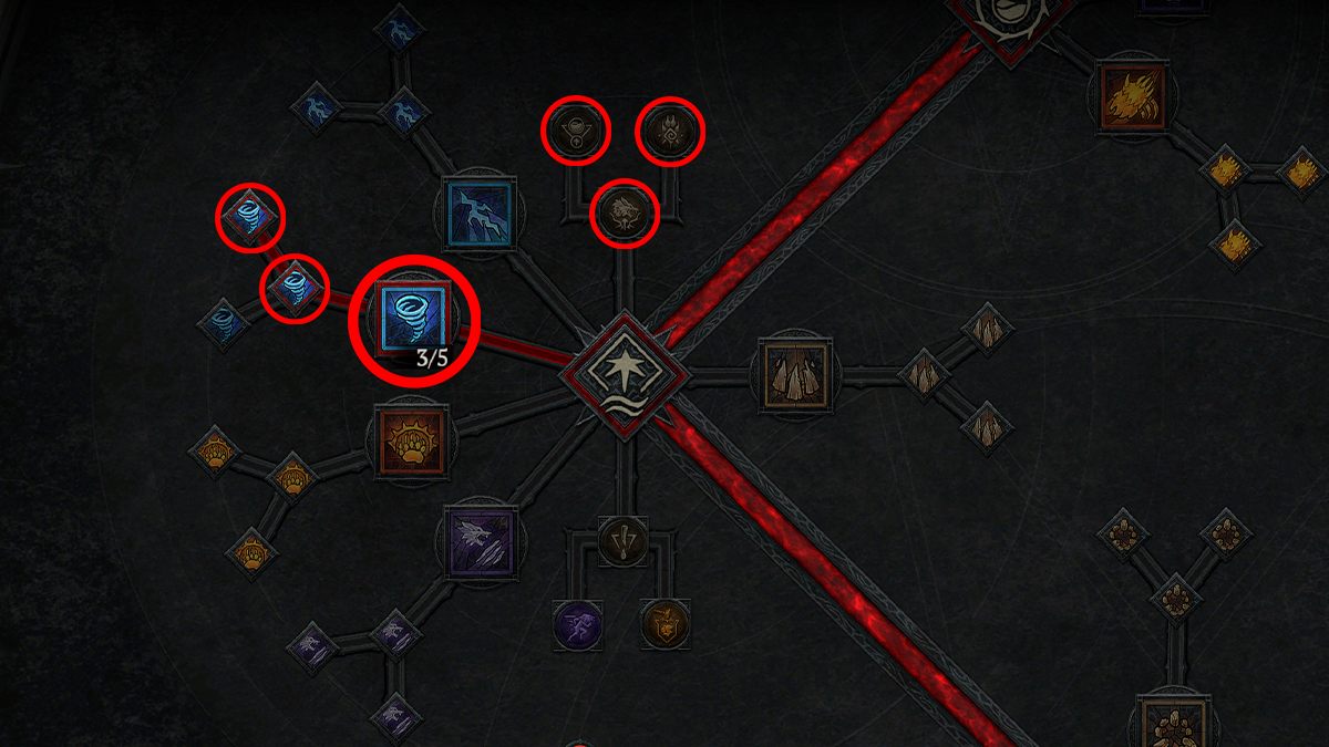 A screenshot of the tier 2 Druid skill tree in Diablo 4.