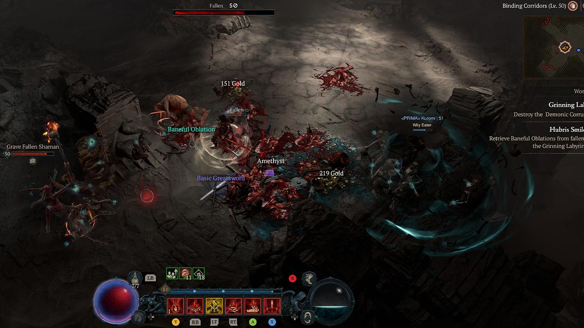 A screenshot of Grinning Labyrinth enemies in Diablo 4.