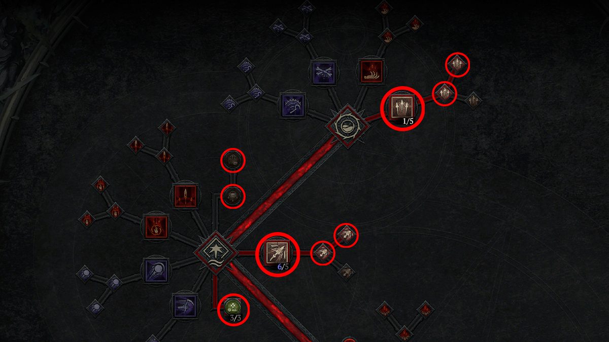 Screenshot of the Necromancer Skill Tree page 1 in Diablo 4.