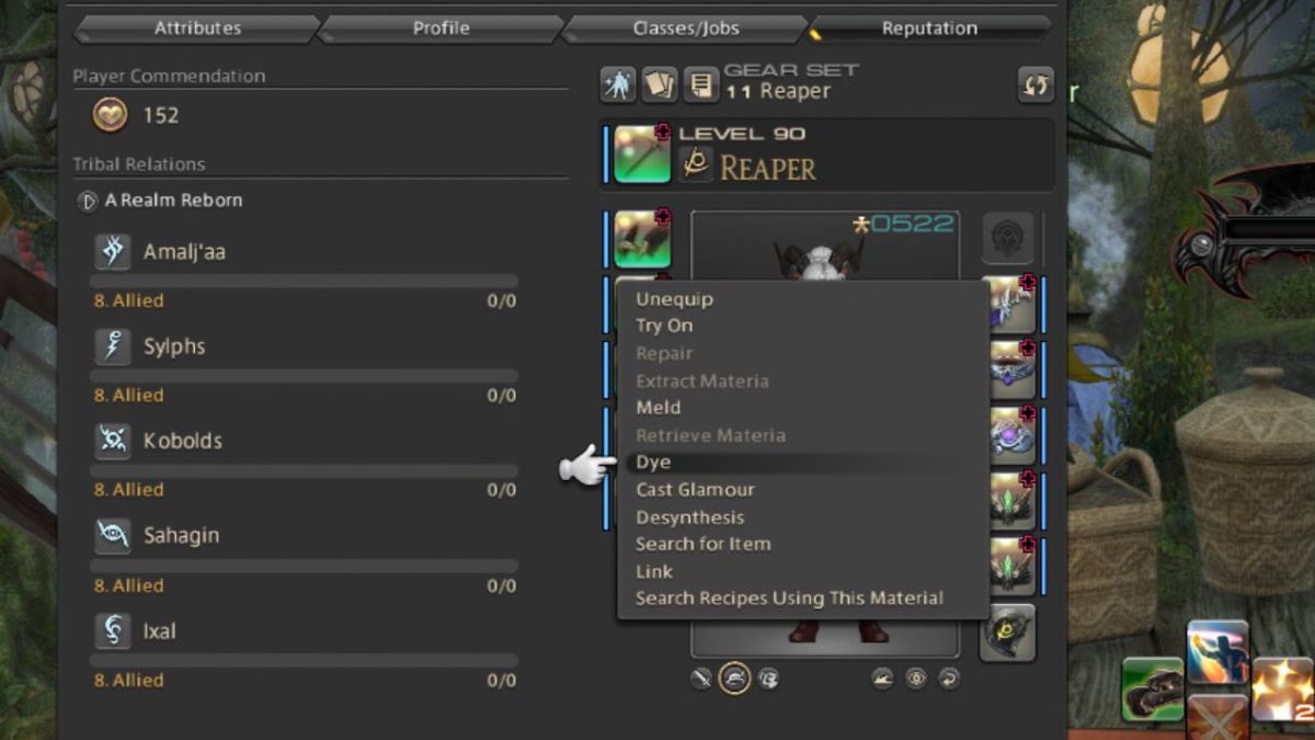 Dye menu in FFXIV