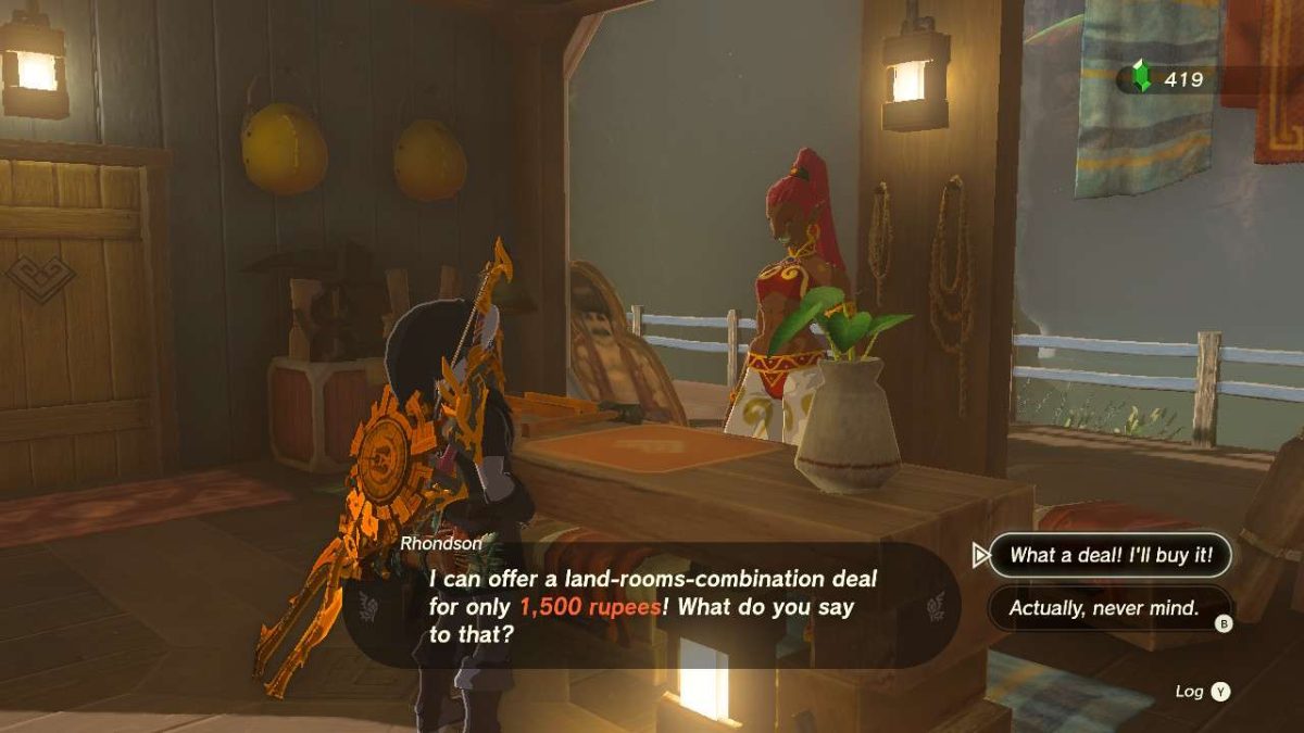 Screenshot of Link buying his house in TOTK.