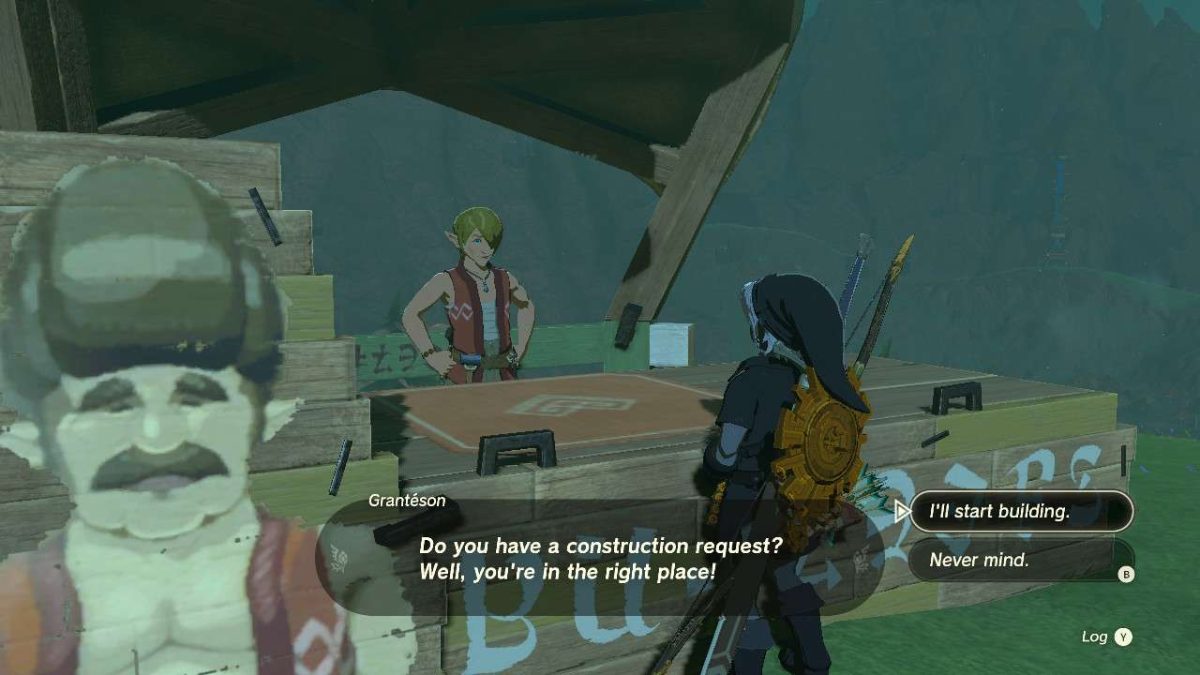 Screenshot of Link placing his house in TOTK.