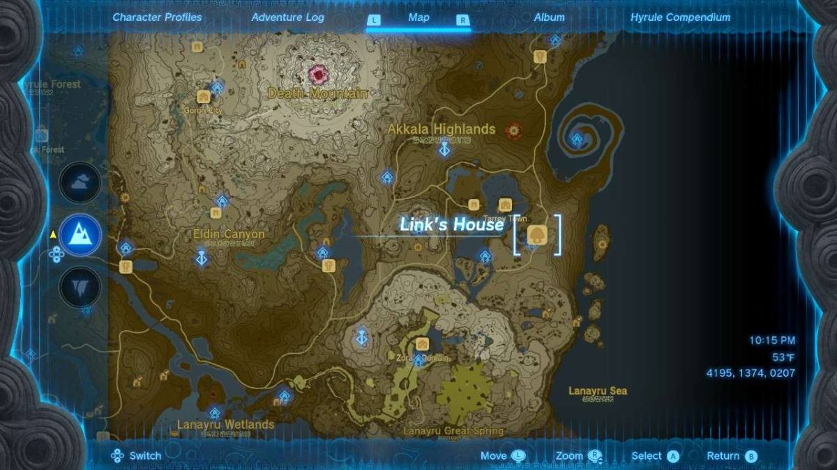 Map location of Link's House in Tears of the Kingdom.