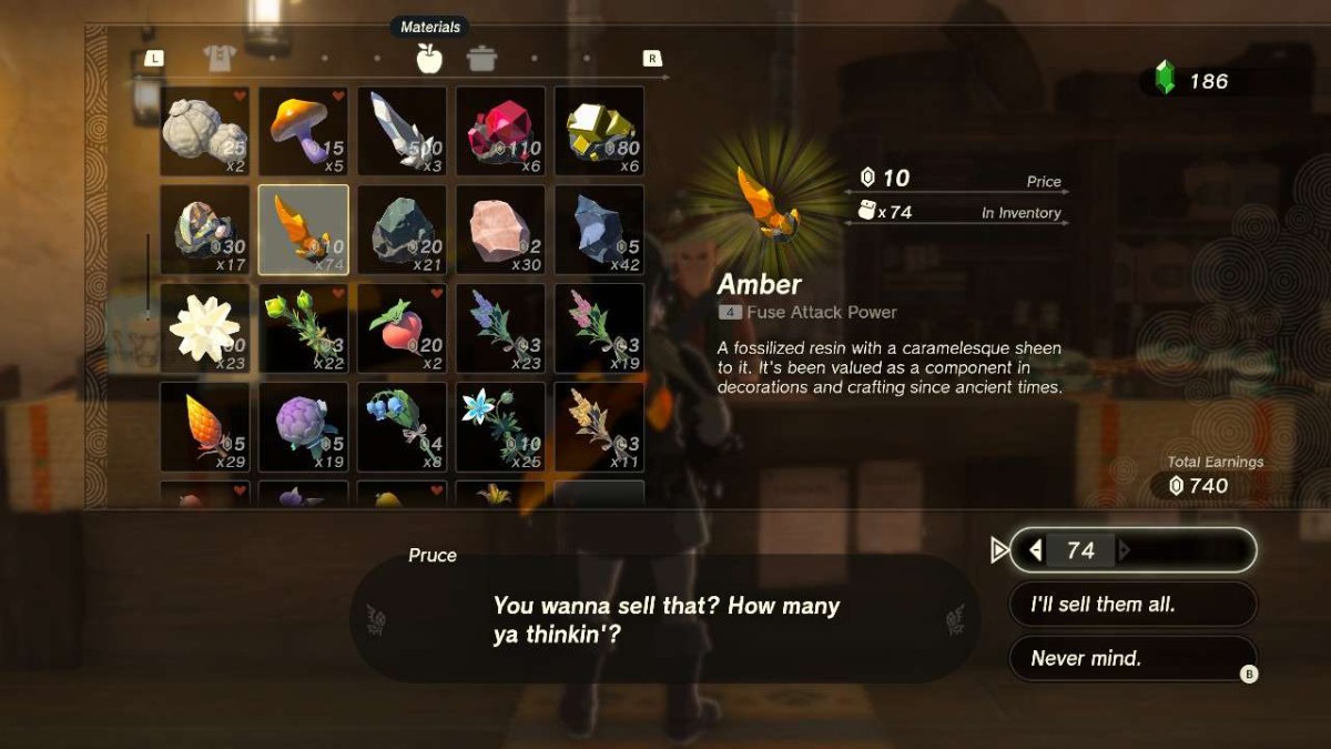 Selling Amber in The Legend of Zelda: Tears of the Kingdom.