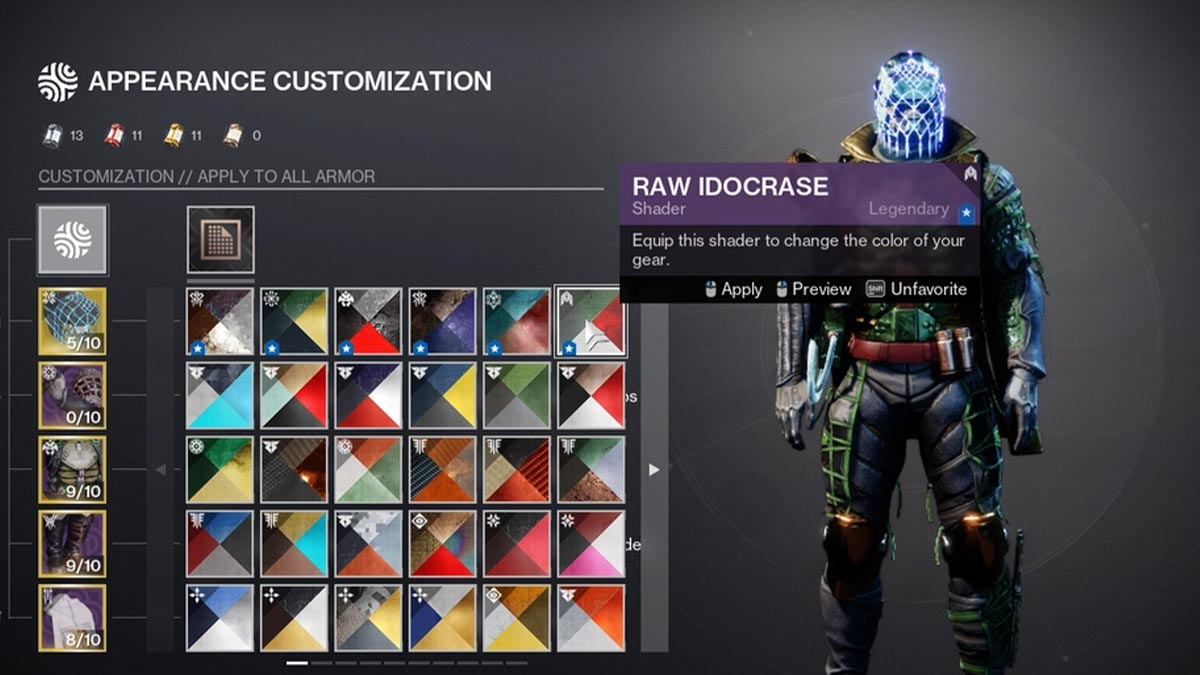 Screenshot of Shader pin menu in Destiny 2 Season 22.