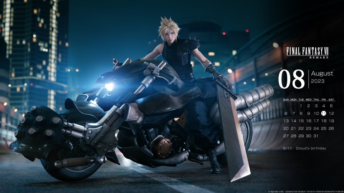 FFVII August 2023 Calendar Features Cloud