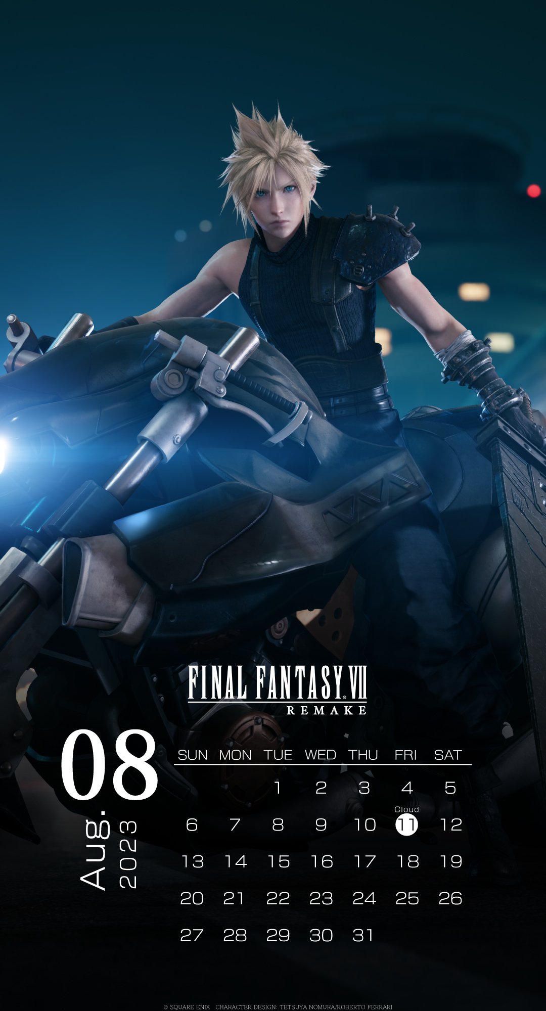 FFVII August 2023 Calendar Features Cloud