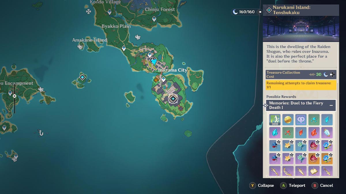Screenshot of Raiden Shogun Weekly Boss map location in Genshin Impact.