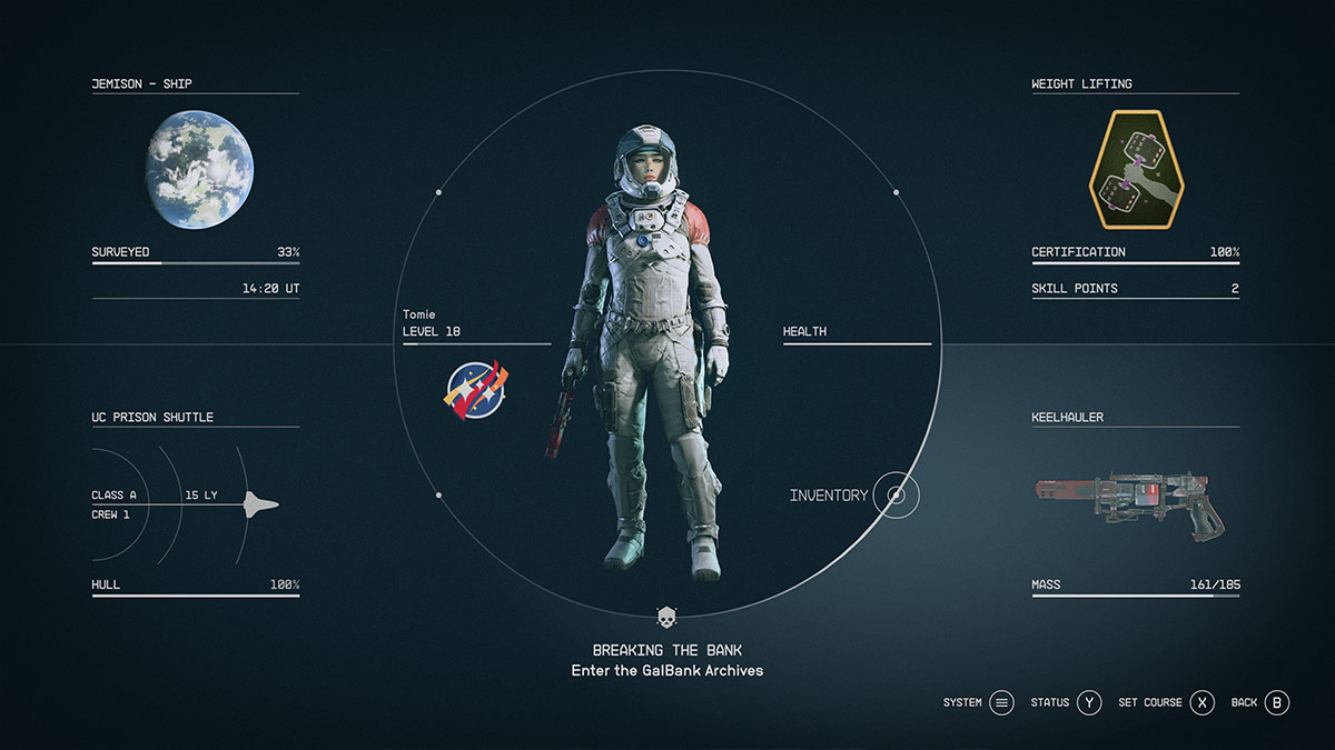 Screenshot of the inventory menu in Starfield.