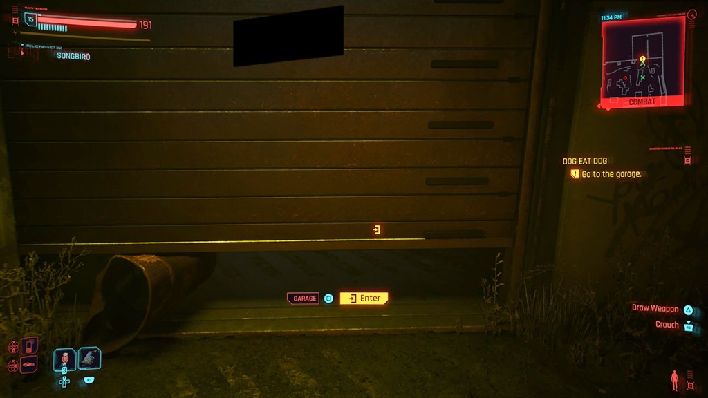 Screenshot of the Dog Eat Dog garage door Cyberpunk 2077 Phantom Liberty DLC