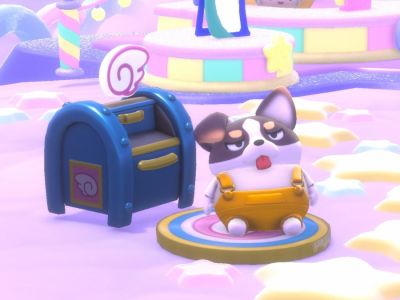 Screenshot of a character sitting next to a Mailbox in Hello Kitty Island Adventure.