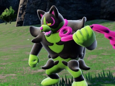 Screenshot of Okidogi in Pokemon Scarlet and Violet The Teal Mask