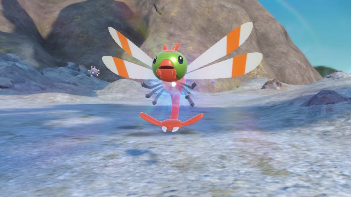 Screenshot of Yanma evolving into Yanmega in Pokemon Scarlet and Violet.