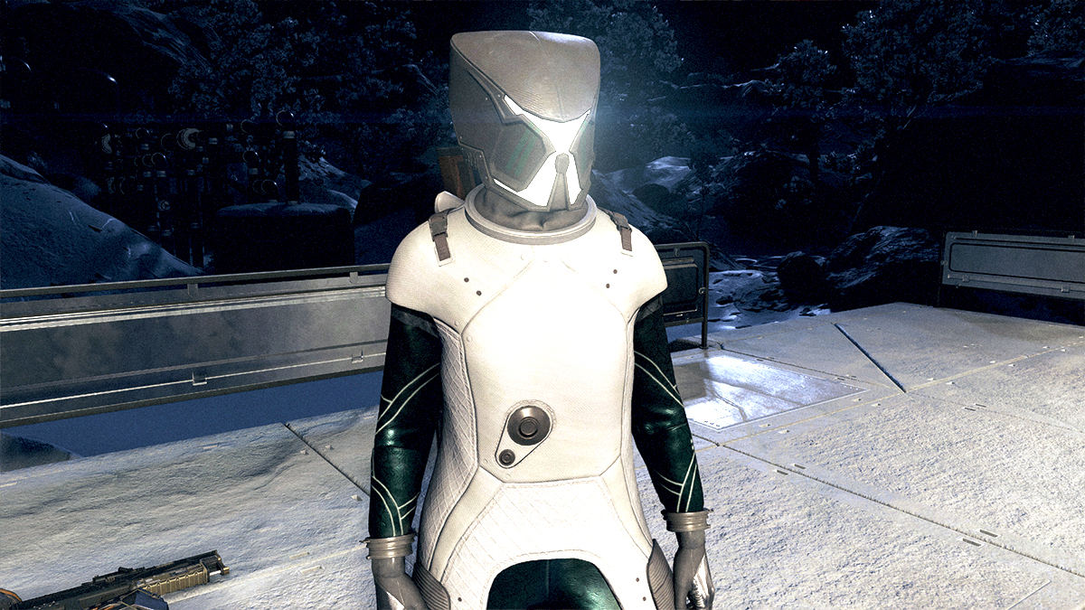 Screenshot of the Mantis helmet in Starfield.