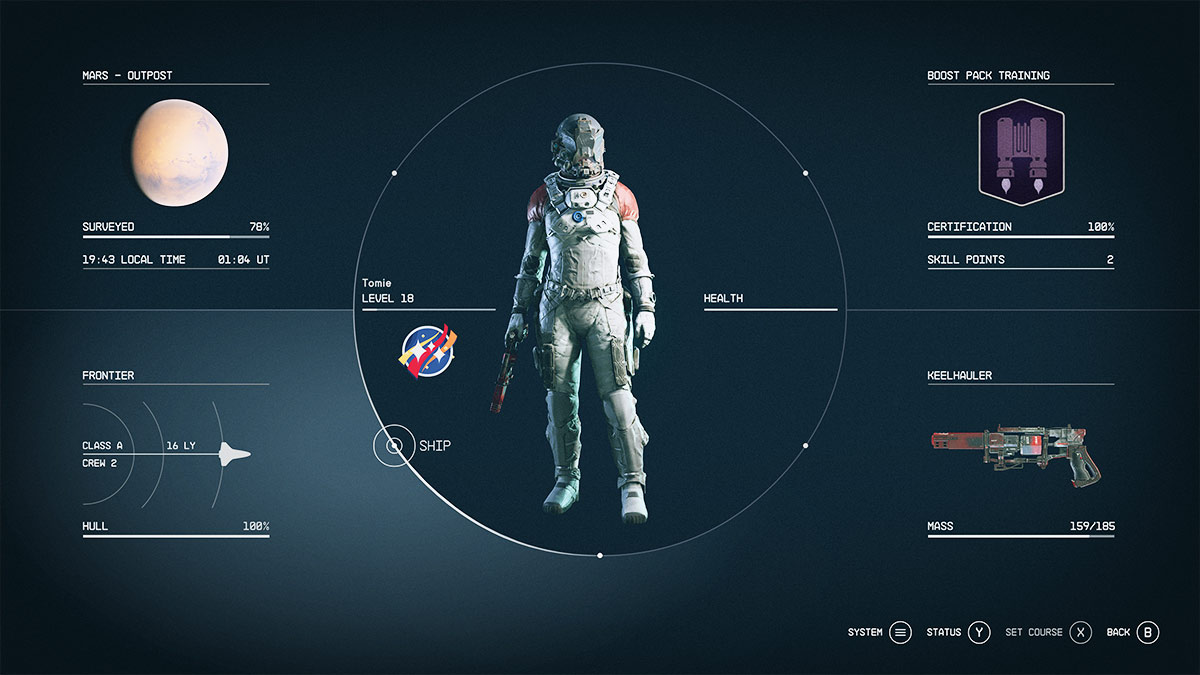 Screenshot of Starfield ship menu option.