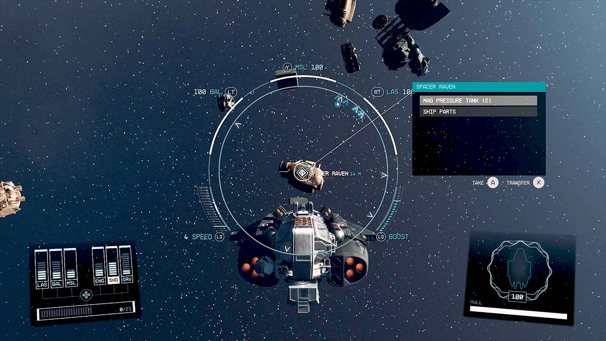 Screenshot of Ship Parts salvage in Starfield.