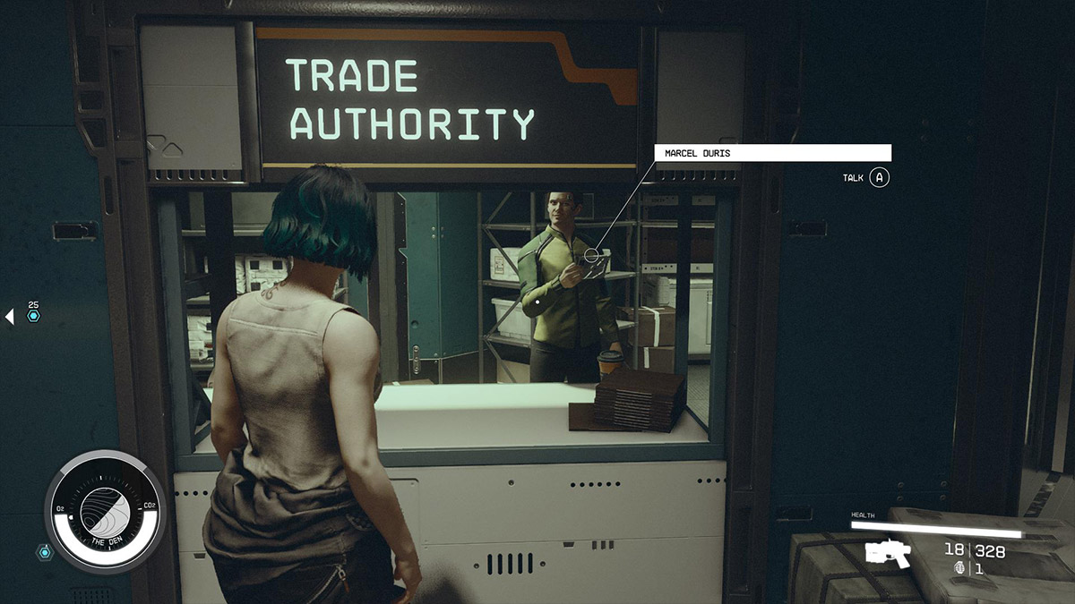 Screenshot of the Den Trade Authority vendor in Starfield.