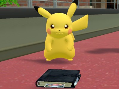 Screenshot of Pikachu in front of a book in Detective Pikachu Returns