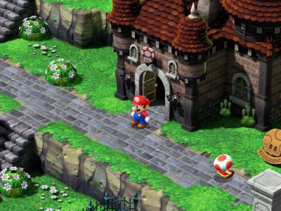 Screenshot of the Item Shop in the Mushroom Kingdom in Super Mario RPG.