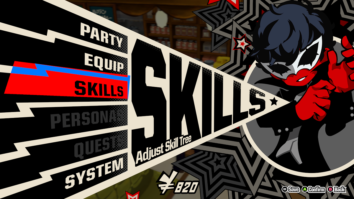 Skills menu in Persona 5 Tactica