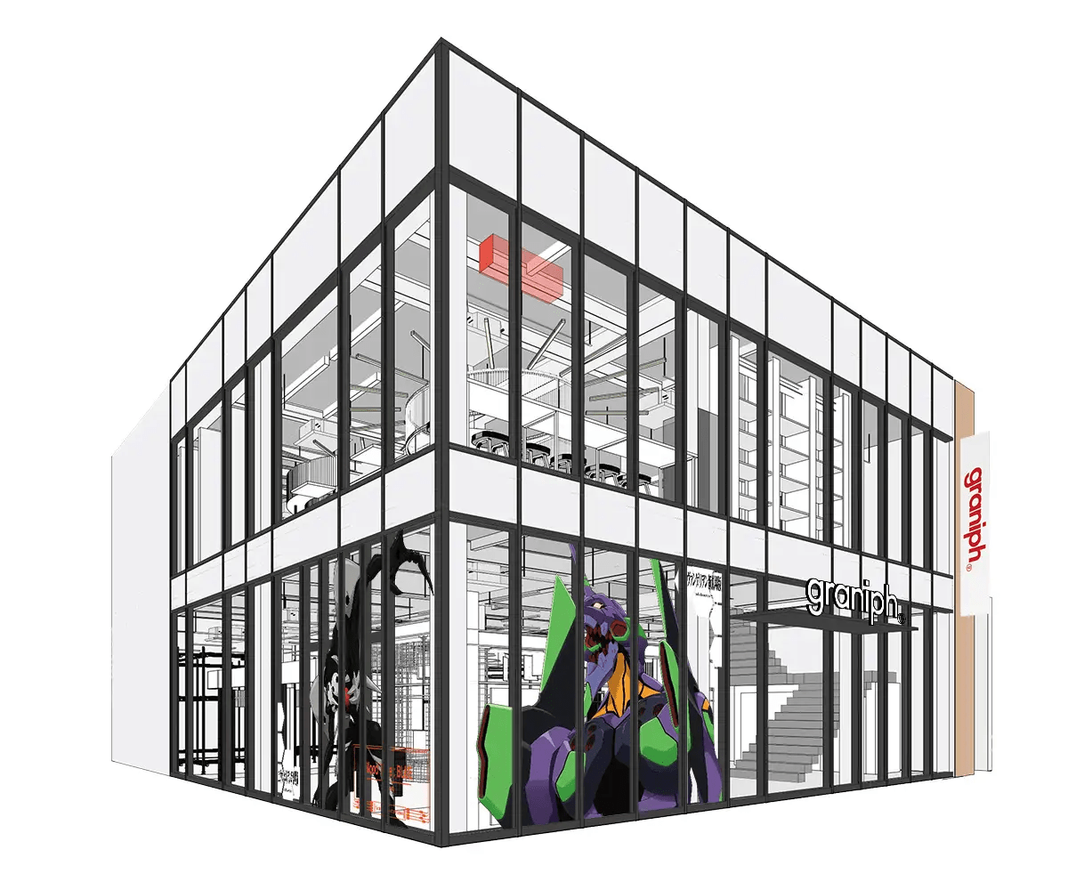 Evangelion window illustrations on Graniph Tokyo store