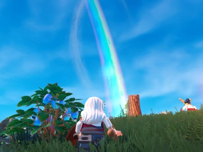 Screenshot of a Rainbow spawning in LEGO Fortnite