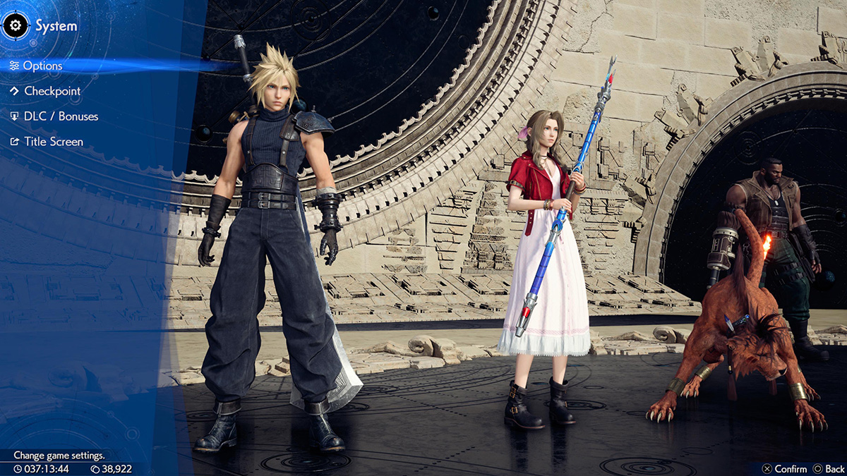 Screenshot of Main Menu System in Final Fantasy VII Rebirth