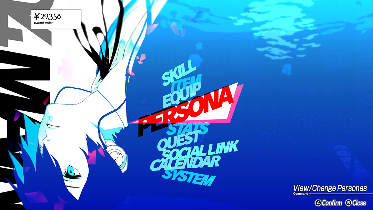 Screenshot of the Persona menu in Persona 3 Reload
