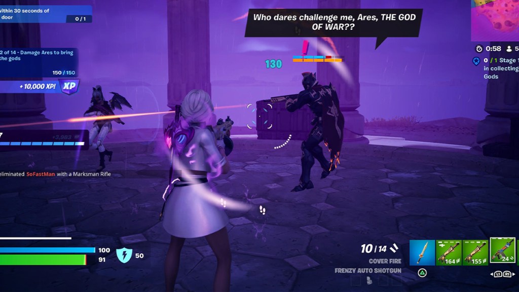 Screenshot of Ares battle in Fortnite
