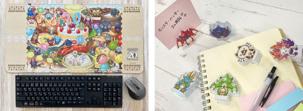 Monster Hunter desk mat and acrylic clips available via Capcom Net Catcher