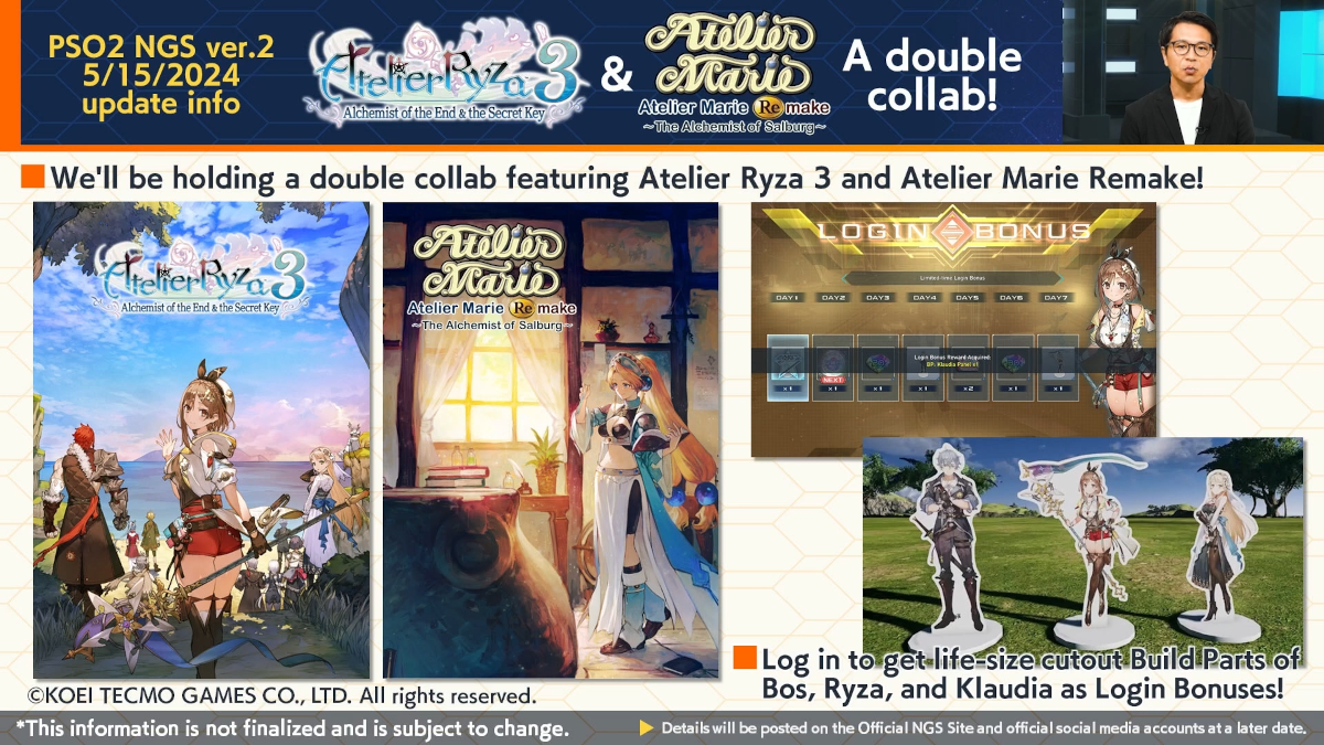 PSO2 New Genesis Atelier collab login bonuses