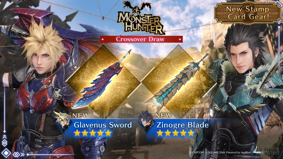 First FFVII Ever Crisis Monster Hunter Banner Gives Cloud and Zack Armor