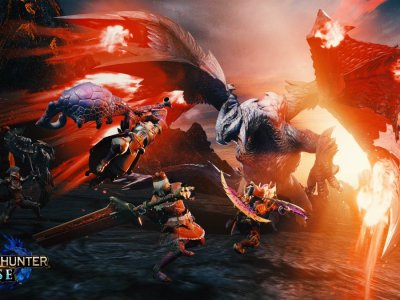 hunters face off with the Crimson glow Valstrax in Monster Hunter Rise