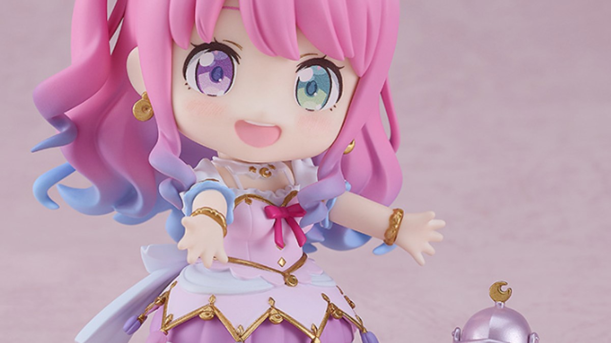 Himemori Luna's Nendoroid, wearing a pink dress, has her arms splayed out