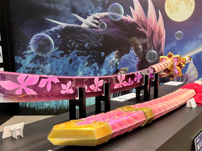 Life-Size Monster Hunter Mizutsune Long Sword Replica on Display