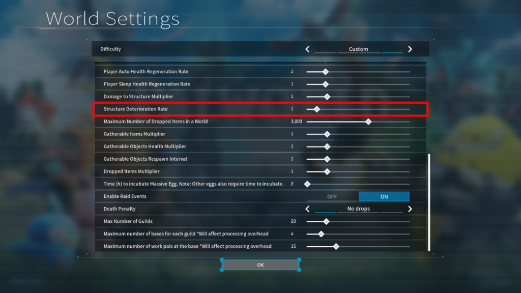 Palworld World Settings