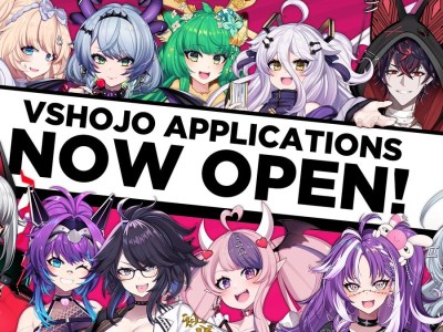 Banner Announcing Vshojo Auditon applications featuring many Vshojo talents like Kson, Ironmouse, and Henya