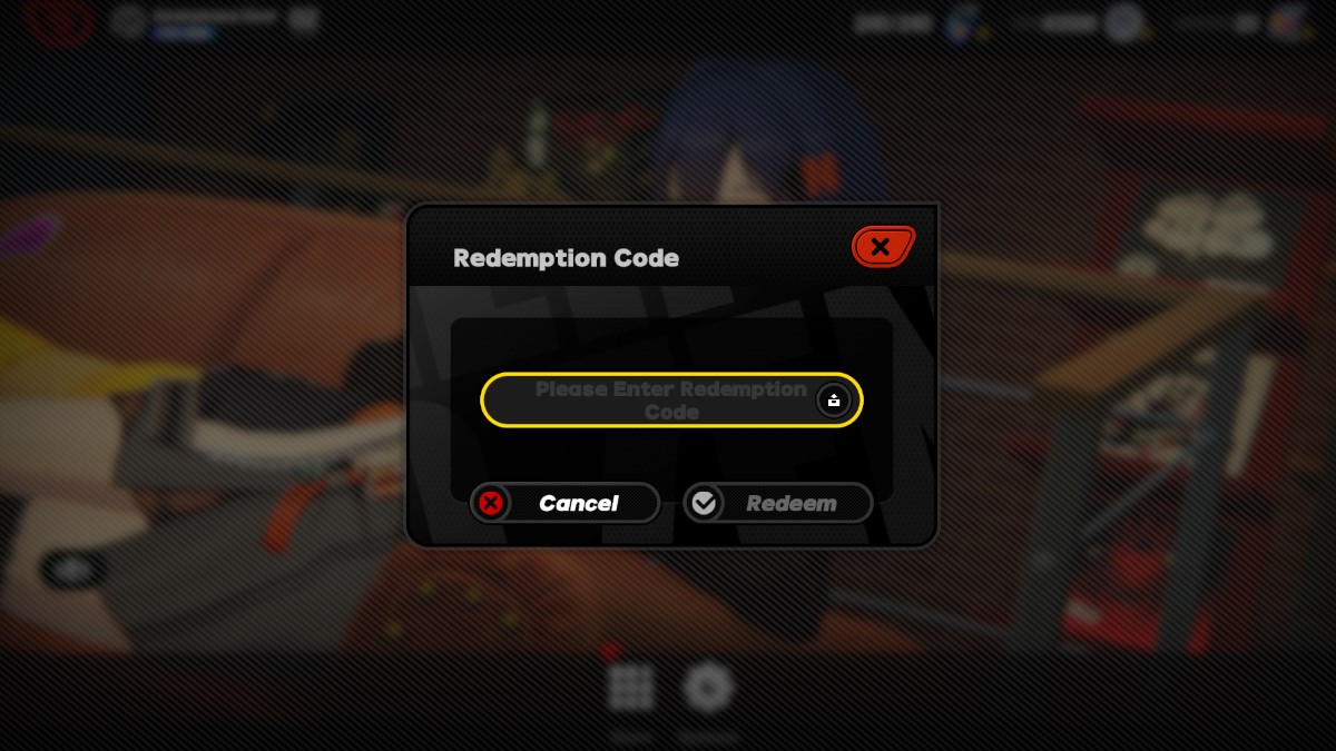 A black text box where players can redeem codes