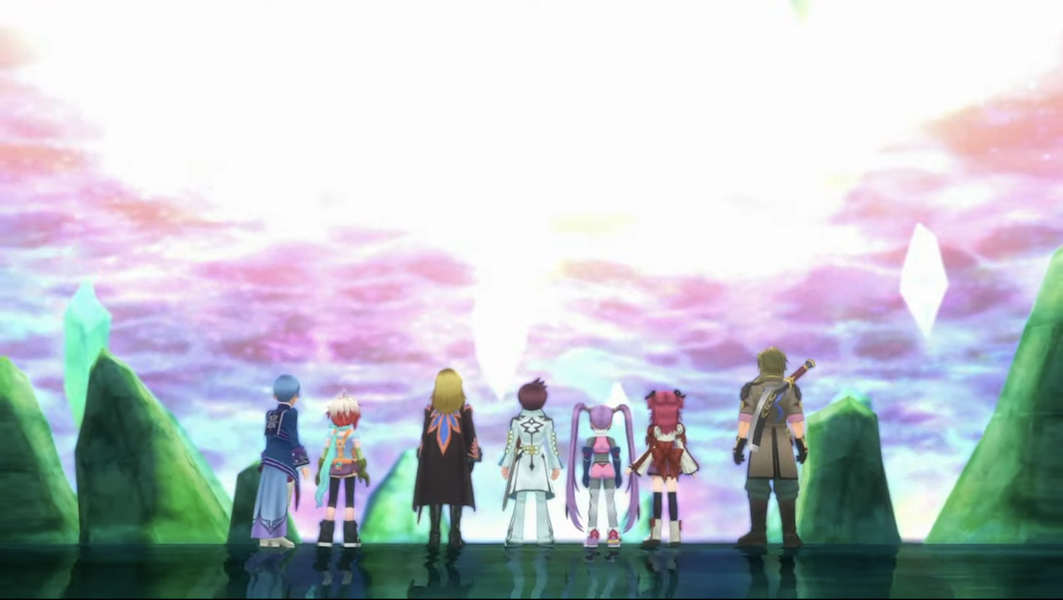 Tales of Graces f Playable Party Members standing in a crystal field